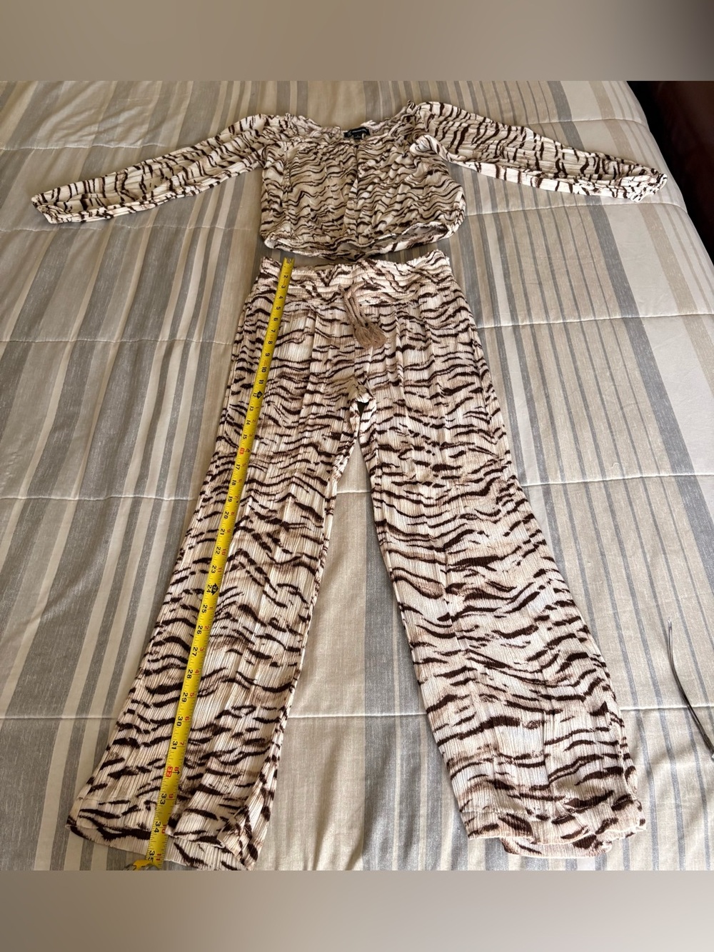 INC International Concepts Taupe & Black Zebra-Print Wide-Leg Pants Set